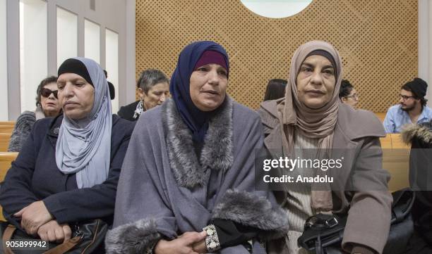 Relatives attend a hearing of 33-year-old Isra Jaabis at the court of appeal in Jerusalem on January 11, 2018. Palestinian mother Jaabis is accused...