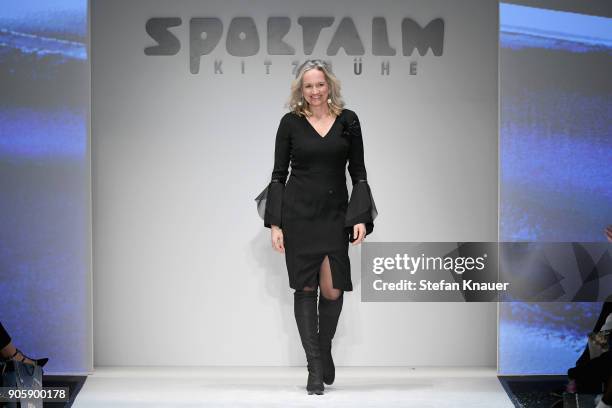 Designer Ulli Ehrlich acknowledges the applause of the audience after the Sportalm show during the MBFW Berlin January 2018 at ewerk on January 17,...