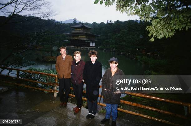 Echo And The Bunnymen taken at Kinkakuji Temple, January 1984, Kyoto, Japan. Ian McCulloch, William Sergeant, Leslie Pattinson, Pete de Freitas.