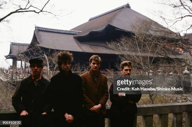 Echo And The Bunnymen taken at Kiyomizu Temple, January 1984, Kyoto, Japan. Ian McCulloch, William Sergeant, Leslie Pattinson, Pete de Freitas.