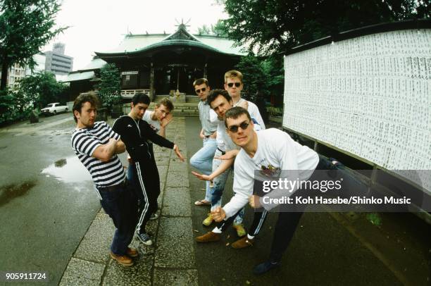 Madness taken at Akasaka Hie Shrine, May 1982, Tokyo, Japan. Suggs, Lee Thompson, Chris Foreman, Chas Smash, Mark Bedford, Mike Barson, David...