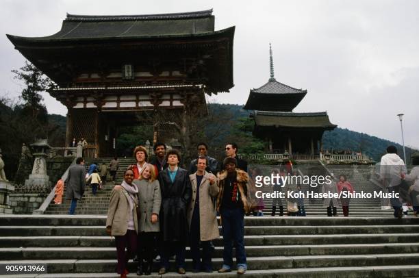 Talking Heads at Kyoto Kiyomizu Temple, February 2nd Kyoto, Japan. David Byrne, Tina Weymouth, Adrian Berew, Jerry Harrison, Chris Frantz, Bernie...