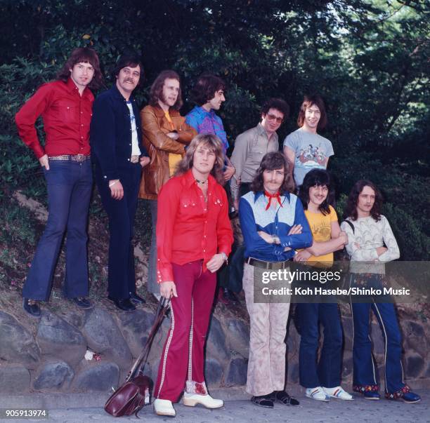 Ten Years After and Procol Harum near Tokyo Hilton Hotel, May 1972, Tokyo, Japan. Alvin Lee, Leo Lyons, Chick Churchill, Ric Lee, Gary Brooker, Chris...