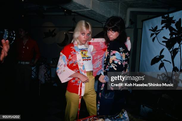 The Runaways on Takesita street Harajyuku, June 1977, Tokyo, Japan. Cherie Currie, Jackie Fox.