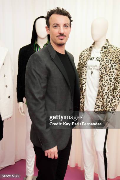 Calligrapher Nicolas Ouchenir poses during the Lucien Pellat-Finet : Presentation - Menswear Fall/Winter 2018-2019 show as part of Paris Fashion Week...