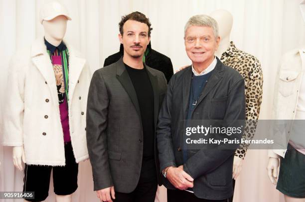 Calligrapher Nicolas Ouchenir and designer Lucien Pellat-Finet pose during the Lucien Pellat-Finet : Presentation - Menswear Fall/Winter 2018-2019...