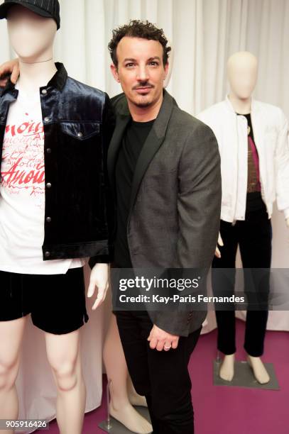 Calligrapher Nicolas Ouchenir poses during the Lucien Pellat-Finet : Presentation - Menswear Fall/Winter 2018-2019 show as part of Paris Fashion Week...