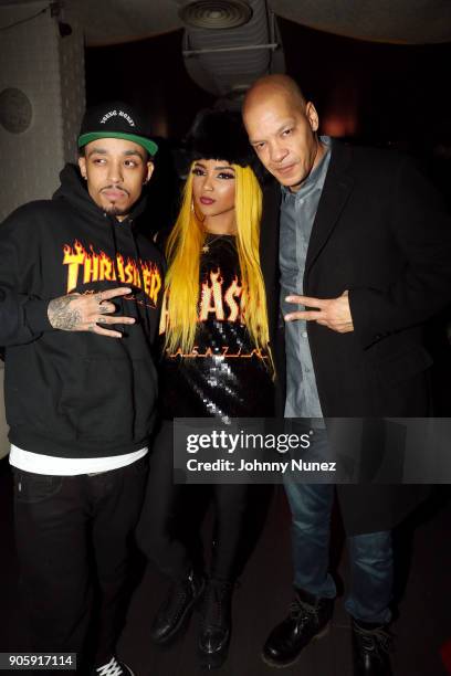 Cory Gunz, Scotty Rebel, and Peter Gunz attend Peter Gunz Celebrity Birthday Celebration at Hayatynyc on January 16, 2018 in New York City.