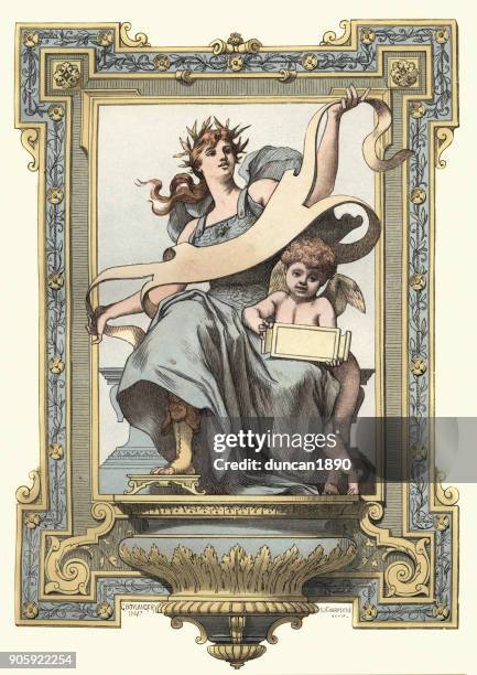 ilustraciones, imágenes clip art, dibujos animados e iconos de stock de la diosa minerva y cupido - diosa atenea