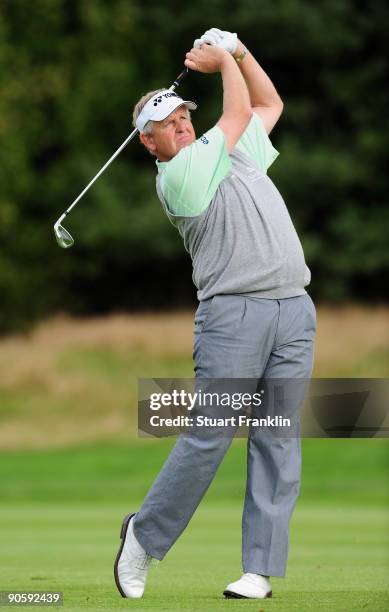 Colin Montgomerie of Scotland plays his approach shot on the sixth hole during the second round of The Mercedes-Benz Championship at The Gut...