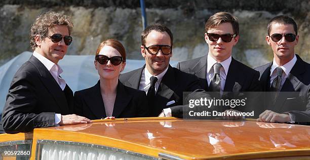 Actor Colin Firth, actress Julianne Moore, director Tom Ford, actor Nicholas Hoult and actor Matthew Goode arrive at the Casino during the 66th...