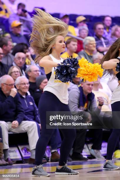 Member of the Kent State Dance team performs during the second half of the men's college basketball game between the Western Michigan Broncos and...