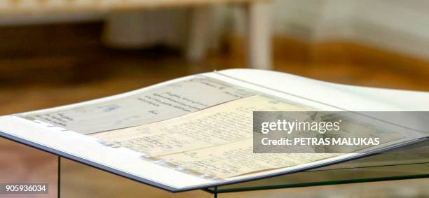 View shows the historic document called Lithuania's "birth certificate", taken on January 17, 2018 in Vilnius, during a handing-over ceremony...