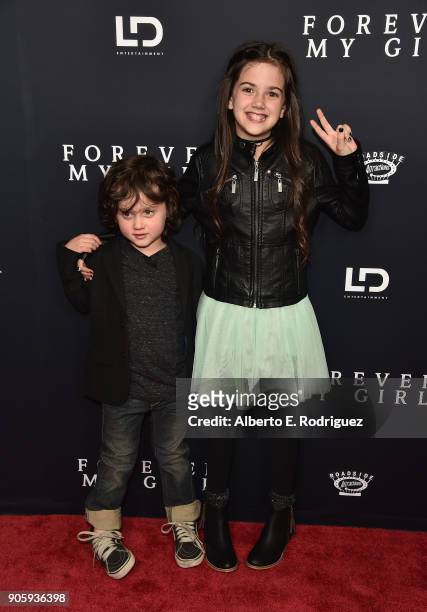 Actors Joshua Fortson and Abby Ryder Fortson attends the premiere of Roadside Attractions' "Forever My Girl" at The London West Hollywood on January...