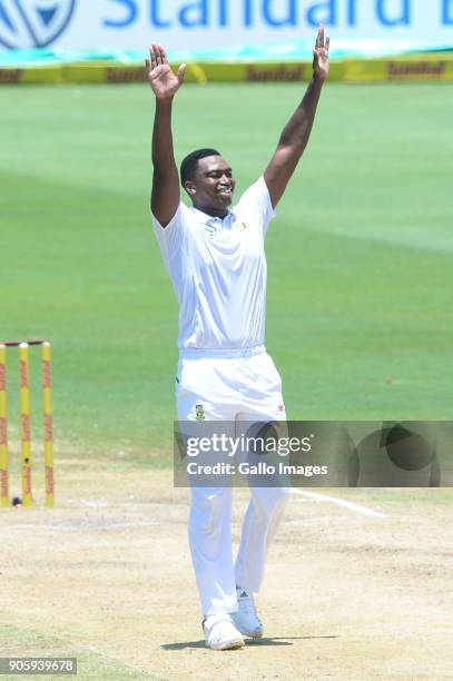 Lungi Ngidi of the Proteas celebrates the wicket of Mohammed Shami of India during day 5 of the 2nd Sunfoil Test match between South Africa and India...