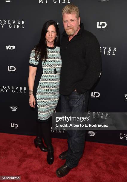 Actors Rachel Cudlitz and Michael Cudlitz attends the premiere of Roadside Attractions' "Forever My Girl" at The London West Hollywood on January 16,...