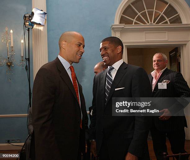 Mayor of Newwark, Cory Booker and Mayor of Sacrometo Kevin Johnson Sacamento attend the "I Participate" and "Cities of Service" launch with EIF and...