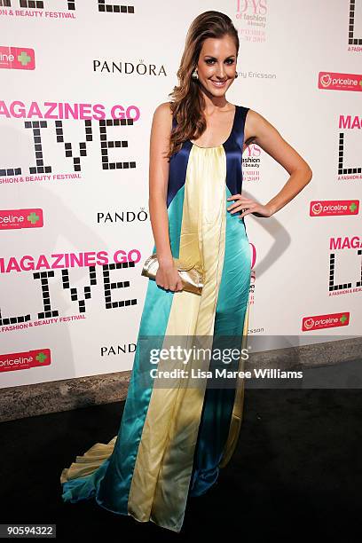 Laura Dundovic arrives for the VIP Launch Party for 'Magazines Go Live' as part of the 30 Days of Fashion at the Royal Hall of Industries on...