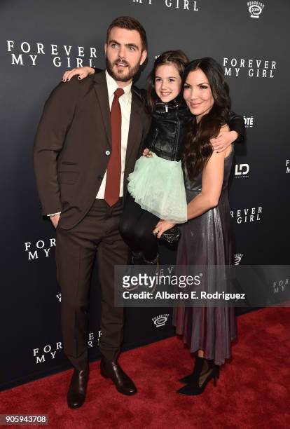 Actors Alex Roe, Abby Ryder Fortson and director Bethany Ashton Wolf attend the premiere of Roadside Attractions' "Forever My Girl" at The London...