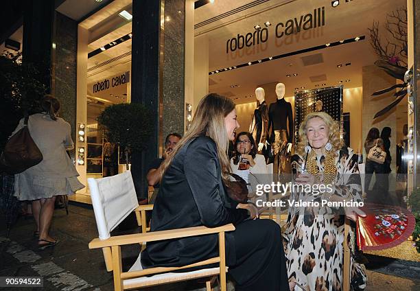 Valeria Cavalli and Marta Marzotto atted the Roberto Cavalli Boutique during the VOGUE Fashion's Night Out on September 10, 2009 in Milan, Italy.