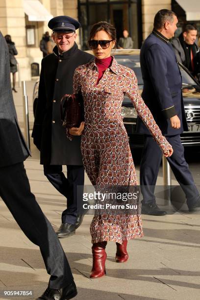 Victoria Beckham arrives at Gare du Nord on January 17, 2018 in Paris, France.