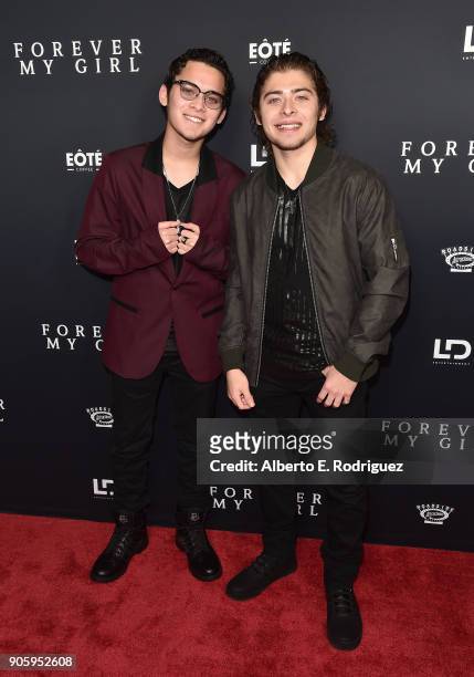 Actors Robert Ochoa and Ryan Ochoa attend the premiere of Roadside Attractions' "Forever My Girl" at The London West Hollywood on January 16, 2018 in...