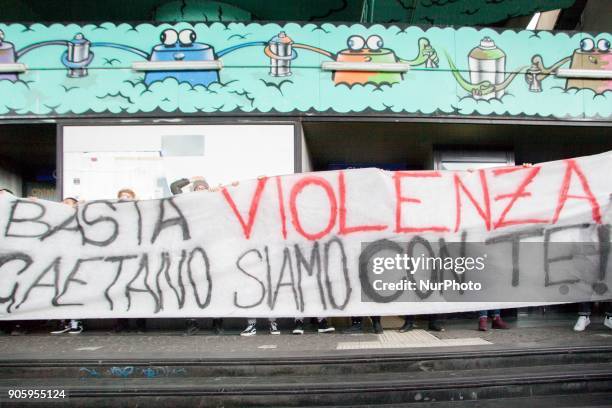 Station of Piscinola peripheral North zone of Naples there was Manifestation against violence of the Baby Gang in Naples, Italy, on 18 January 2018.