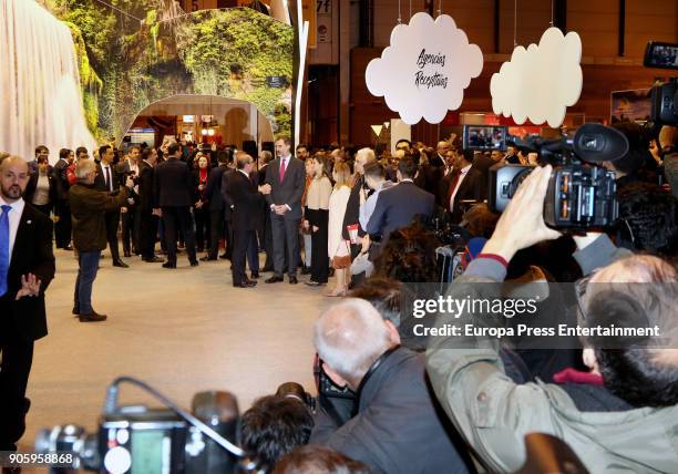 King Felipe VI of Spain and Queen Letizia of Spain attend FITUR International Tourism Fair opening at Ifema on January 17, 2018 in Madrid, Spain.