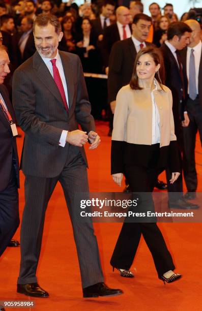 King Felipe VI of Spain and Queen Letizia of Spain attend FITUR International Tourism Fair opening at Ifema on January 17, 2018 in Madrid, Spain.