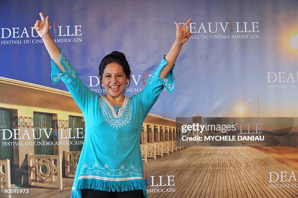 Film director Gloria La Morte poses on September 11, 2009 in Deauville, western France, during a photocall for the movie "Entre nos" as part of the...