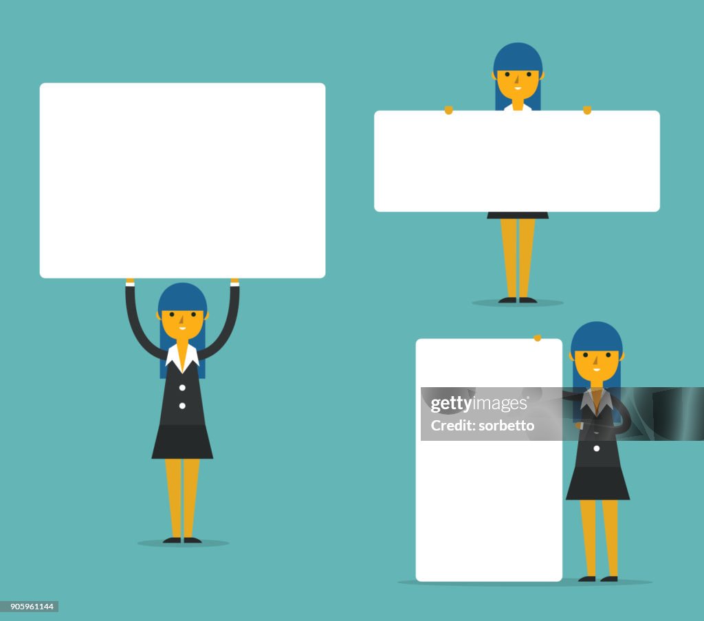 Businesswoman With Blank White Boards