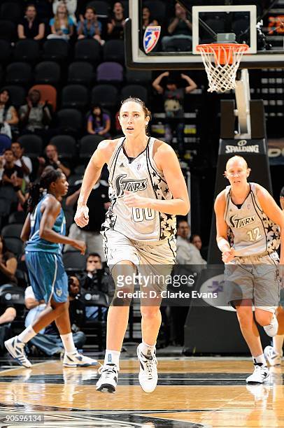 Ruth Riley of the San Antonio Silver Stars runs up court during the WNBA game against the Minnesota Lynx on September 1, 2009 at the AT&T Center in...