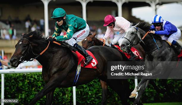 Jamie Spencer rides Brave Prospector during the Frank Whittle Partnership Handicap Stakes at Doncaster Racecourse on September 11, 2009 in Doncaster,...