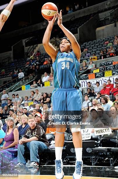 Tasha Humphrey of the Minnesota Lynx shoots during the WNBA game against the San Antonio Silver Stars on September 1, 2009 at the AT&T Center in San...