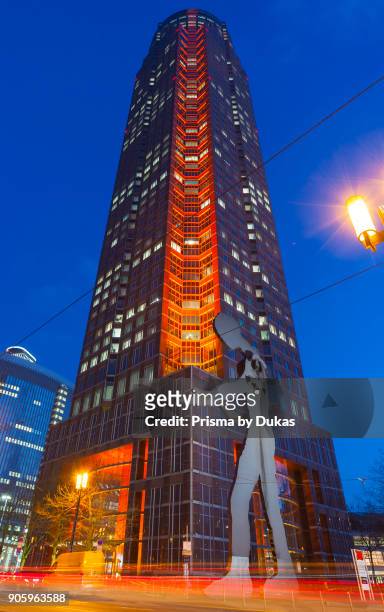 Frankfurt am Main, Hesse, Luminale 2016 MesseTurm - hammering man.