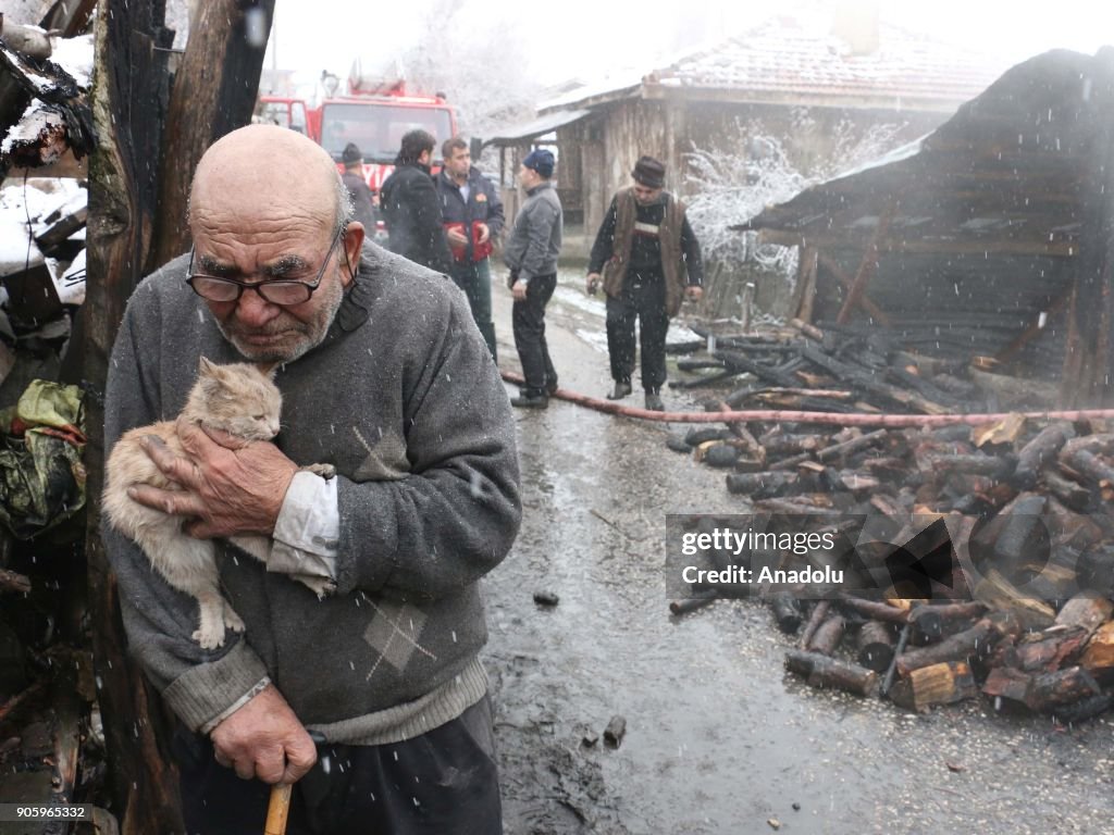 Fire broke out at an old man's house in Turkey's Bolu