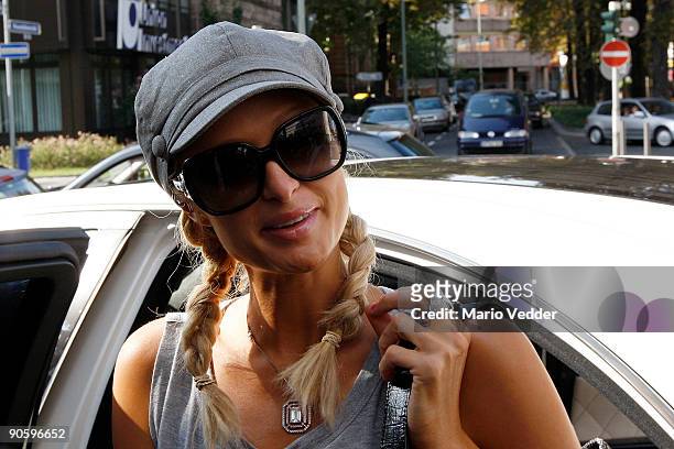 Paris Hilton arrives at the Roomers Hotel during a short visit to Germany on September 11, 2009 in Frankfurt am Main, Germany. Prinz Marcus von...