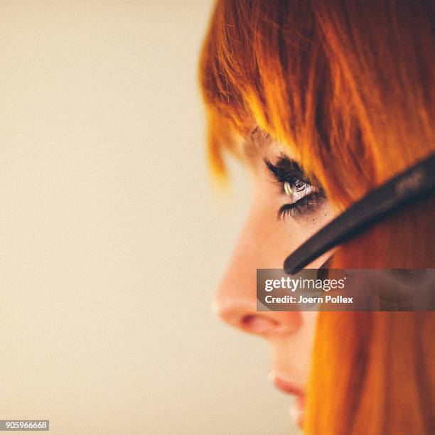 Model poses ahead of the Irene Luft show during the MBFW January 2018 at ewerk on January 17, 2018 in Berlin, Germany.