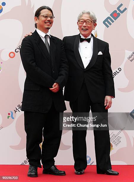 Actor Akira Kume and his son Daisaku Kume arrive at the Seoul International Drama Awards 2009 at the Olympic Hall on September 11, 2009 in Seoul,...