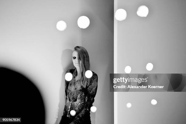 Model walks the runway at the Irene Luft show during the MBFW Berlin January 2018 at ewerk on January 17, 2018 in Berlin, Germany.