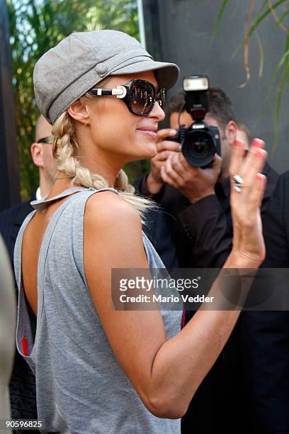 Paris Hilton arrives at the Roomers Hotel during a short visit to Germany on September 11, 2009 in Frankfurt am Main, Germany. Prinz Marcus von...