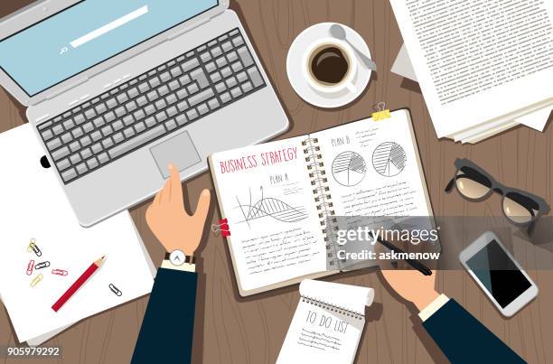 businessman working - business plan stock illustrations