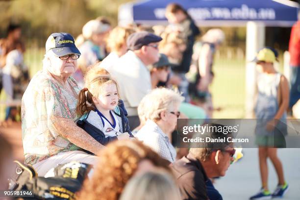 Hockey fans watch the action during game two of the International Test Series between the Australian Hockeyroos and Spain at Guildford Grammar on...