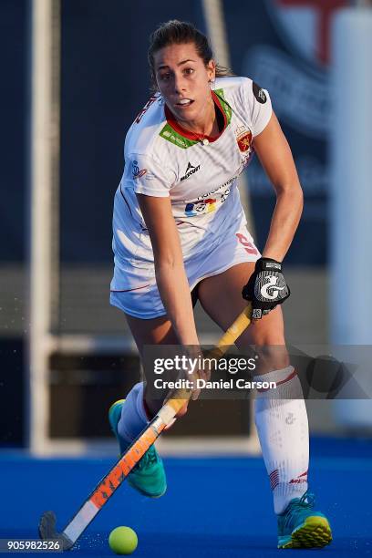 Maria Lopez of Spain in action during game two of the International Test Series between the Australian Hockeyroos and Spain at Guildford Grammar on...