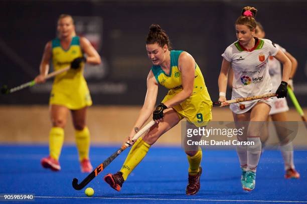Lily Brazel of the Hockeyroos in action during game two of the International Test Series between the Australian Hockeyroos and Spain at Guildford...