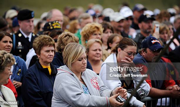 Mourners listen as Former Secretary of State Colin Powell speaks at the 8th anniversary of the September 11,2001 crash of Flight 93 September 11,...