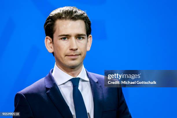 Berlin, Germany Austrian Chancellor Sebastian Kurz meets German Chancellor Angela Merkel at German chancellery on January 17, 2018 in Berlin, Germany.