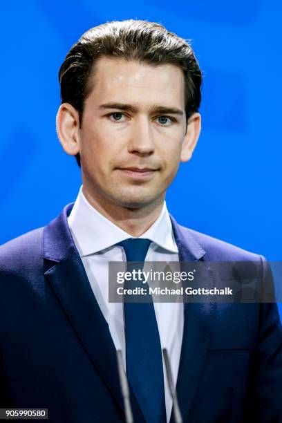 Berlin, Germany Austrian Chancellor Sebastian Kurz meets German Chancellor Angela Merkel at German chancellery on January 17, 2018 in Berlin, Germany.