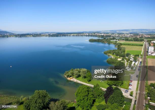 Aerial view of Lake Zug towards Cham.