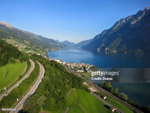 Aerial view of the municipality Unterterzen am Walensee.